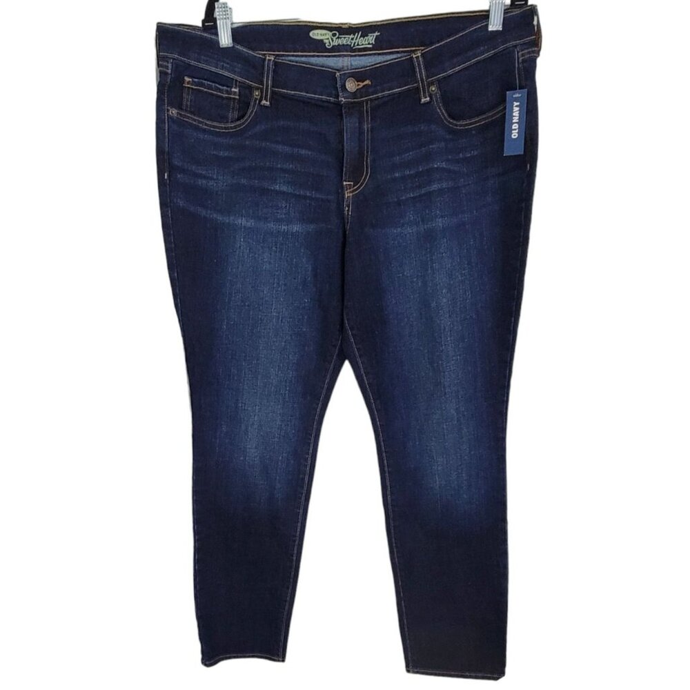 Old Navy the Sweet Heart Womens Blue Denim Jeans Mid Rise Dark Wash Size 16P NWT